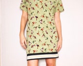 MOVIMENTO-Apparel Ready To Ship quot Birds Of Prey quot Women 39 s Viscose Cotton Bird Print Mini Dress Made Fair Trade In DTLA (Free Shipping)