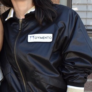 MOVIMENTO-Apparel Ready To Ship &quot;Blackout Bomber &quot; Womens Black Nylon Jacket W/Heather Grey Lining Made Fair Trade In DTLA (Free Shipping)