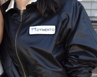 MOVIMENTO-Apparel Ready To Ship "Blackout Bomber " Womens Black Nylon Jacket W/Heather Grey Lining Made Fair Trade In DTLA (Free Shipping)