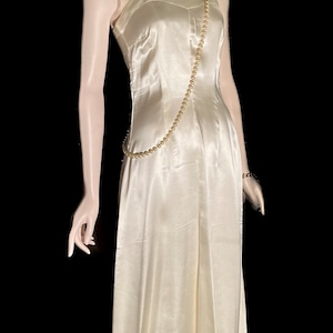 1930s Art Deco Straps White Satin Wedding Dress Sz S