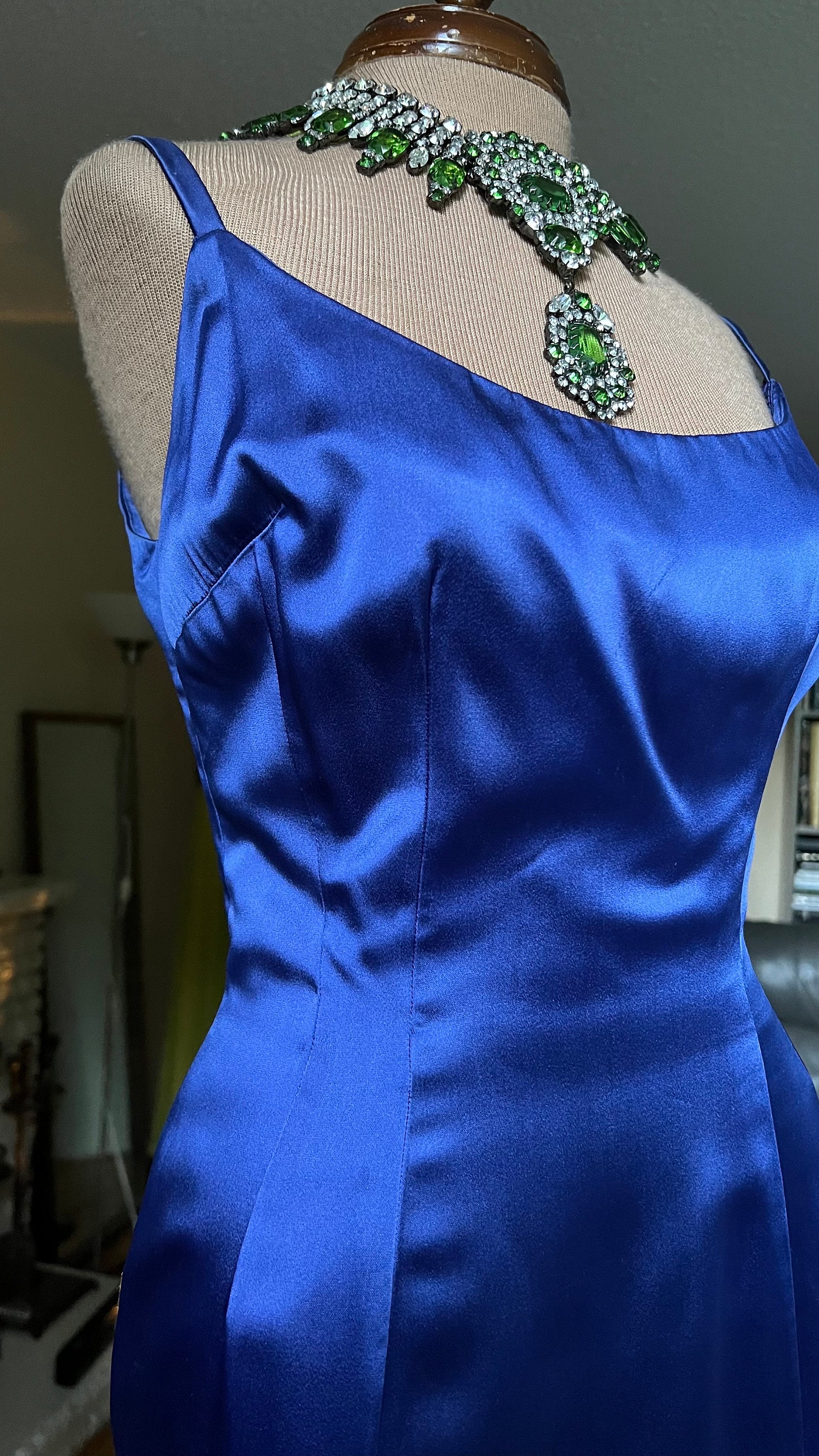 sapphire blue silk dress Cristina - Sapphire Blue Evening Cocktail Dress