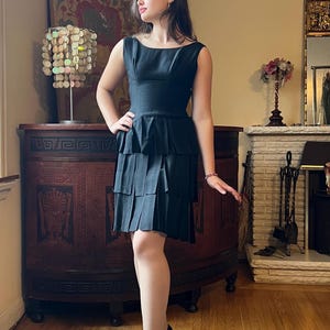 1960s Gorgeous LBD Silk Vintage Couture Tassle Cocktail Dress. SZ S