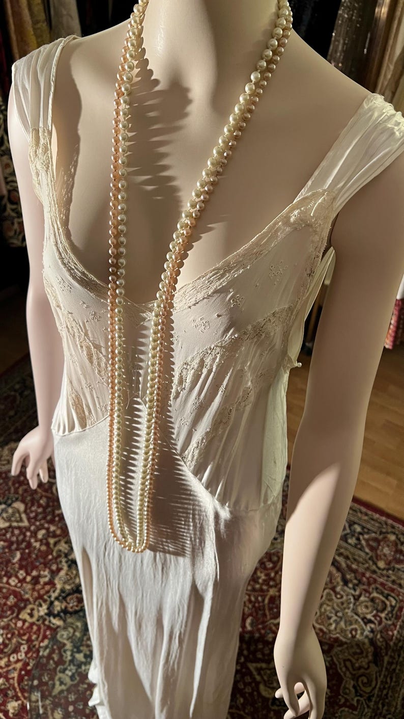 1920s Exquisite Flapper Biascut Satin,hand Embroidered Silk Chiffon and ...