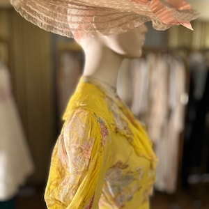 1930s Art Deco Yellow Floral Silk Chiffon Dress SzPetite