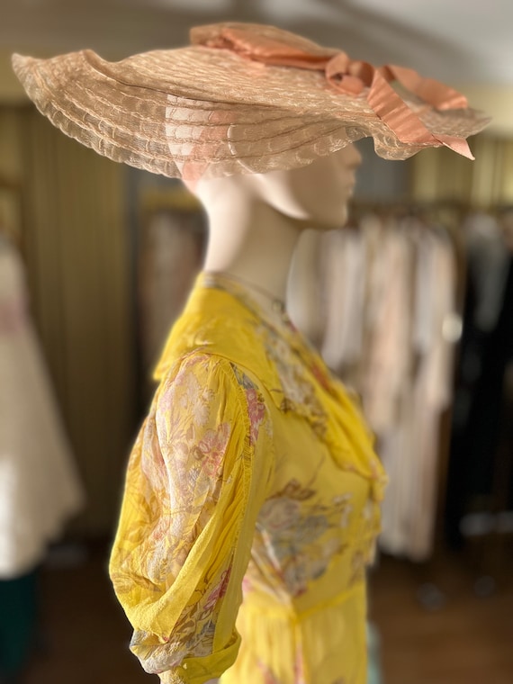 1930s Art Deco Yellow Floral Silk Chiffon Dress S… - image 1