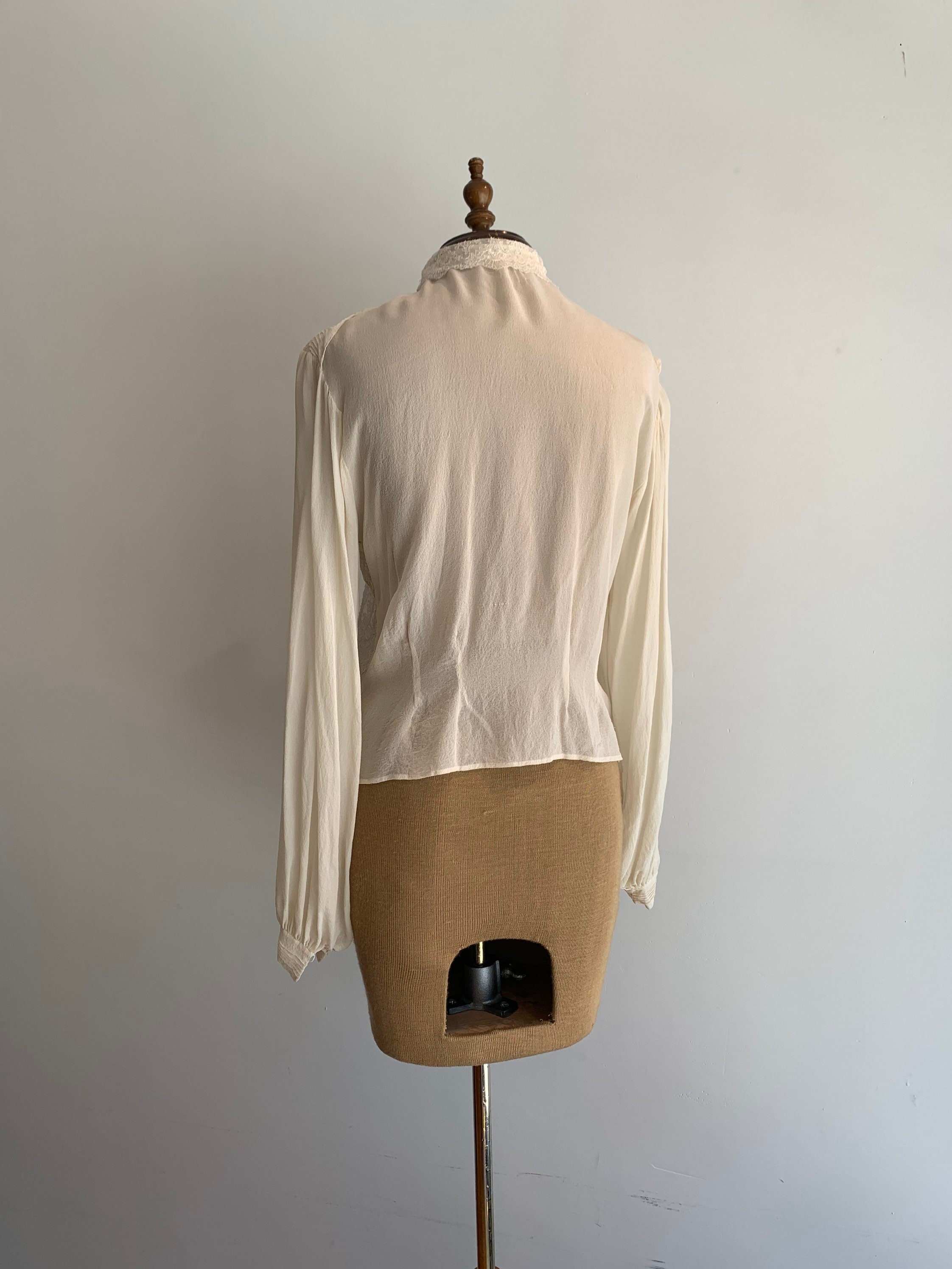 1930s Tie Neck Blouse - Antique Crepe main image 1