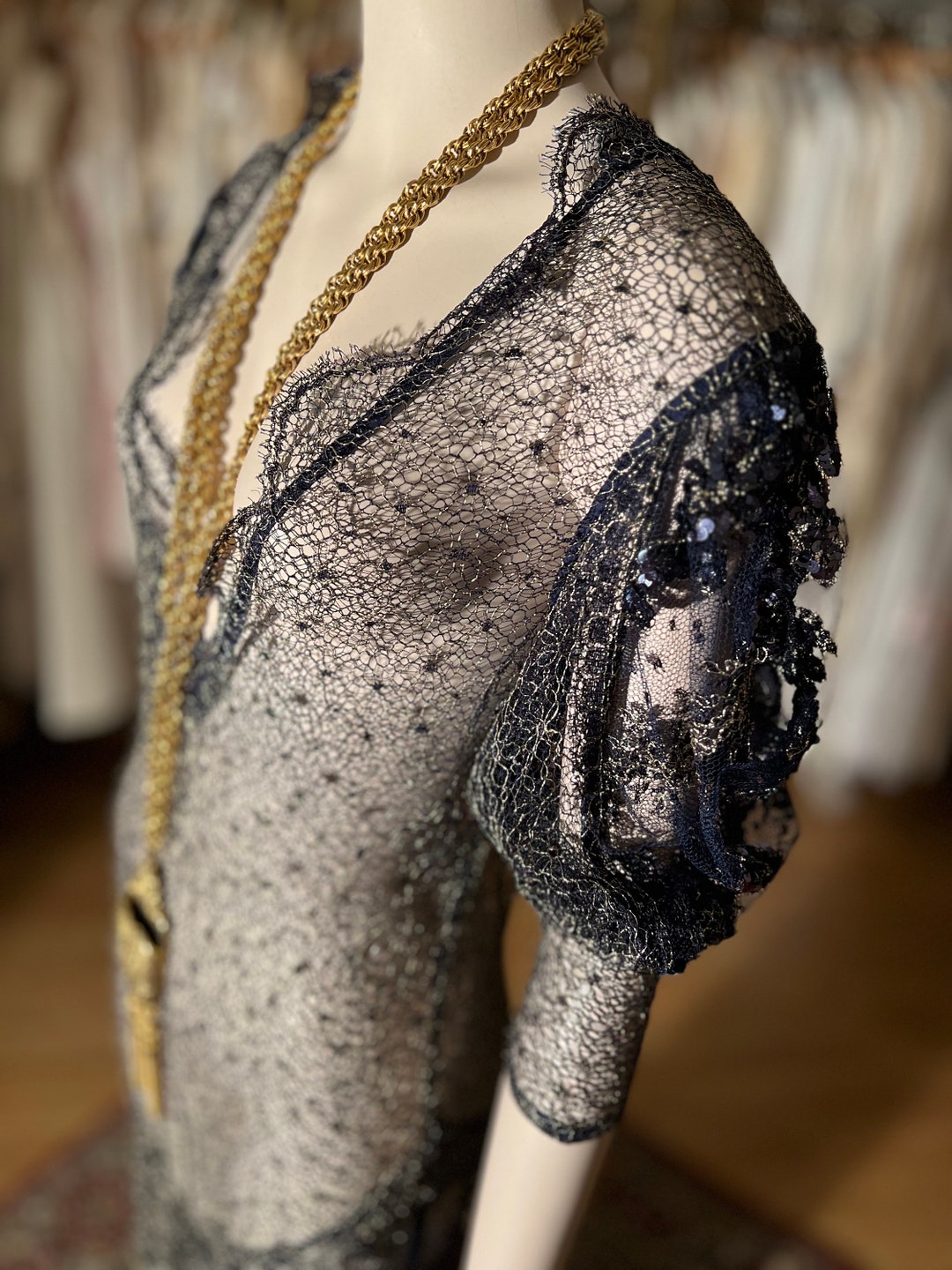 Maniche Lunghe Vestito Rete Metallica Met-Gala Anni '80 In Rete