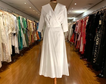1930’s White Cotton Wrap Midi Dress
