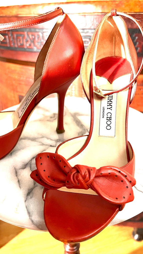 2000's Jimmy Choo Red Sandals Stiletto Shoes Vint… - image 1