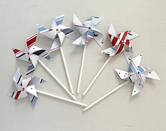 Nautical pinwheels: Red, blue and white for maritime parties