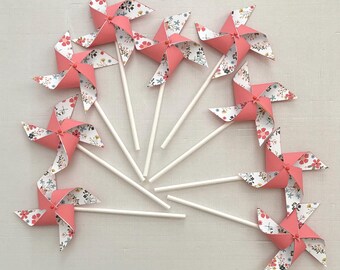 Floral and coral pinwheels | Bridal shower coral pinwheels | Birthday décor | Floral décor