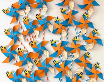 Orange and blue pinwheels construction party 1.5 to 2 dozen set