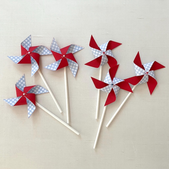 Boy birthday pinwheels | One little firecracker birthday, July 4th birthday | Red, blue and white pinwheels
