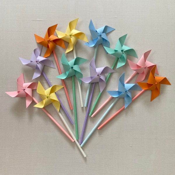 Mini pastel pinwheels spinning decorative cupcake toppers