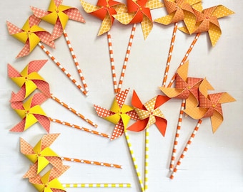 Orange and yellow pinwheels in assorted patterns