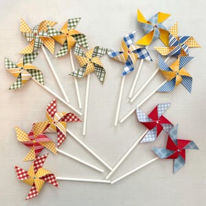 Gingham Picnic Pinwheels: Red, Yellow, Blue, and Green Party Decor - Etsy