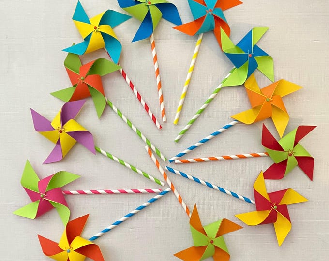 Rainbow Party Wedding Pinwheels 12 Mini Pinwheels Rainbow Colin the ...