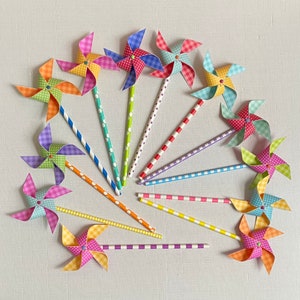 Mini dots and gingham pinwheels spinning decorative cupcake toppers