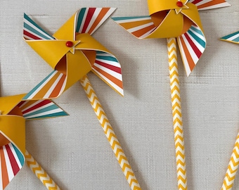 Sunshine mini paper pinwheels | Here comes the sun baby shower