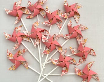 Salmon orange floral pinwheels for party decor