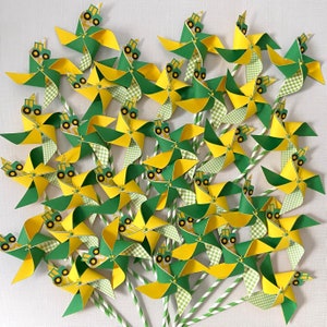 Green tractor party pinwheels barnyard 1st Birthday 1 1/2 dozen or 2 dozen