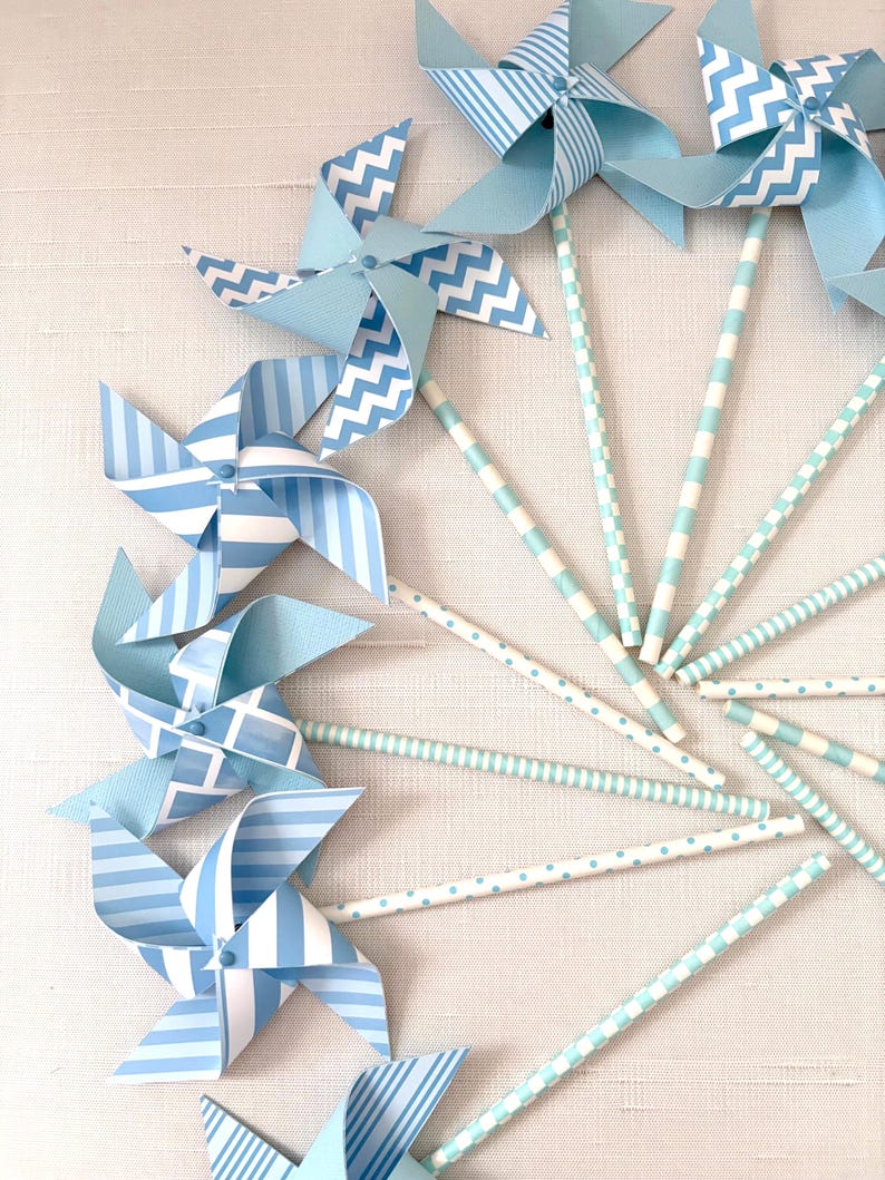 Baby Shower, Birthday or Graduation Blue Chevron Pinwheels - Etsy