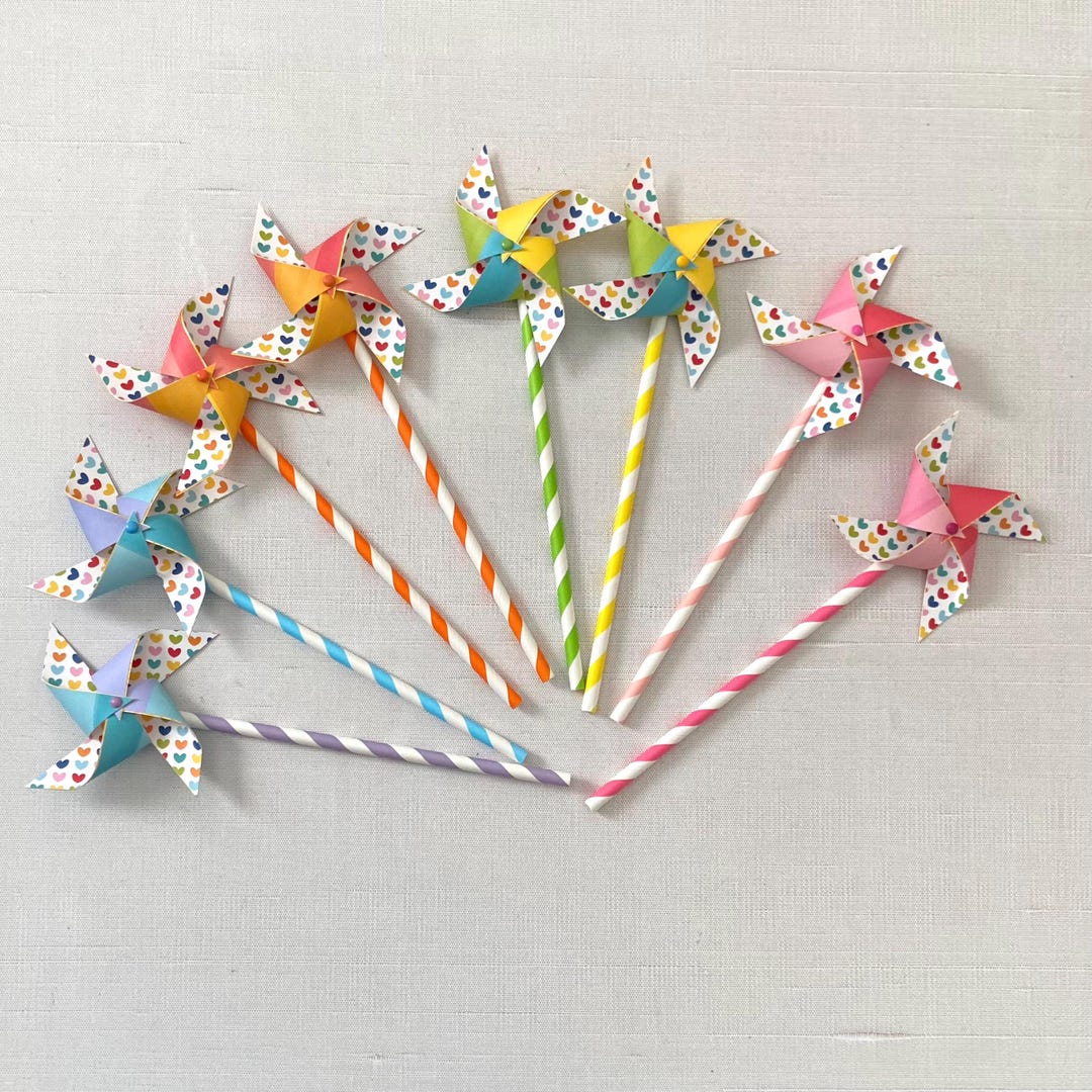 Mini Pinwheels in Tiny Colorful Hearts and Watercolor Stripes - Etsy