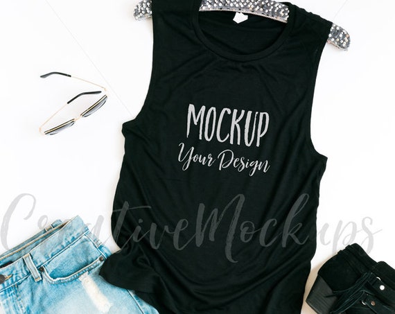 Bella Canvas Black Muscle Tank Mockup With Hanger
