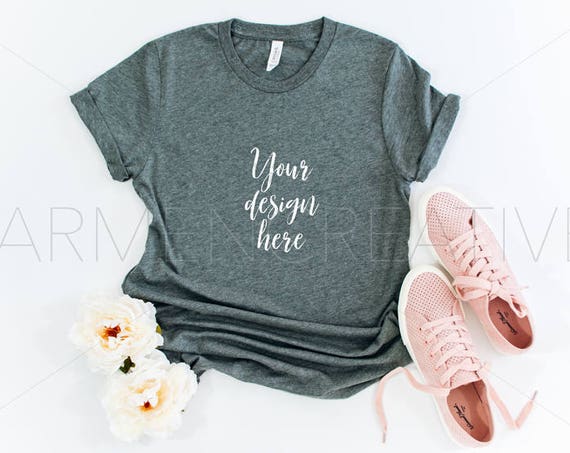 Heather Gray Bella Canvas Shirt Mockup No2 Flat Heather Gray Bella Canvas Shirt Mockup No2 Flat