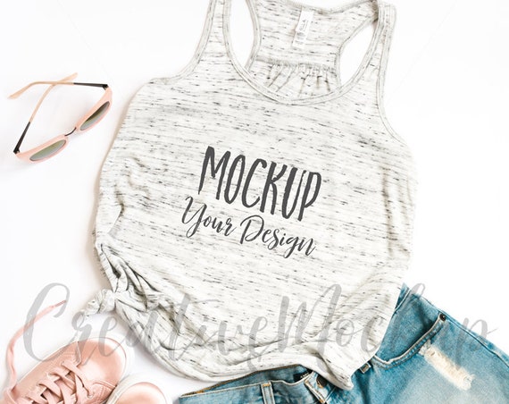 White Marble Tank Top Mockup 8800 Vertical Image