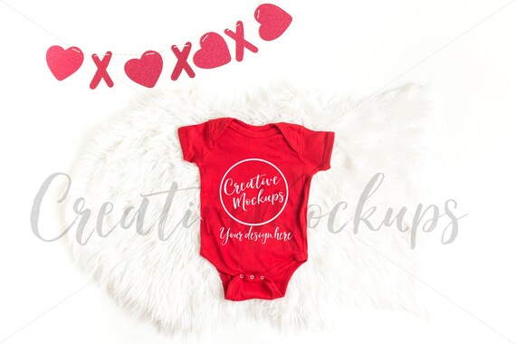 Red Valentine Baby Bodysuit Mockup Valentines Day Bodysuit