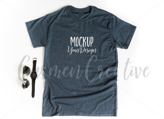 Gildan Simple Dark Heather Blue T-Shirt Mockup Masculine Gildan Simple Dark Heather Blue T-Shirt Mockup Masculine