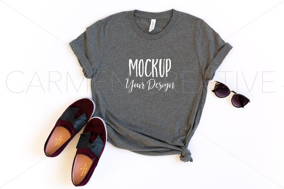 Download Heather Gray Bella Canvas Tee Shirt Mockup Flat - Brochure ...