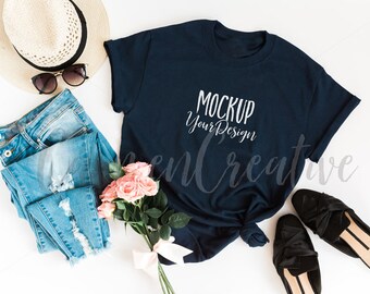 Download Gildan Navy Blue T-Shirt Mockup / Feminine Apparel Mockup ...