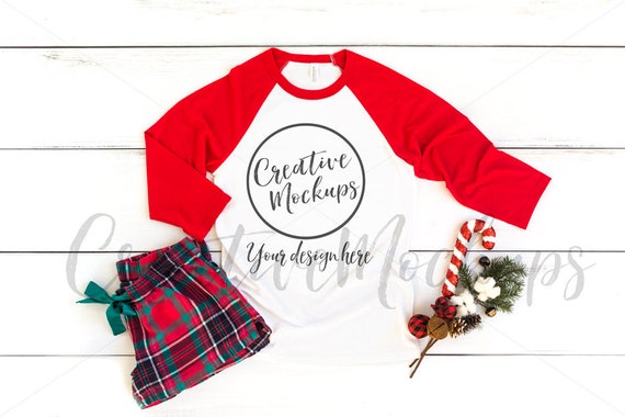 Bella And Canvas Christmas Red Raglan Shirt Mockup 3200 Bella And Canvas Christmas Red Raglan Shirt Mockup 3200