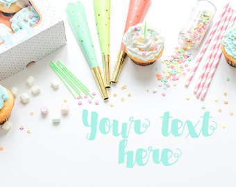 Download Free Party Styled Stock Photography 2 Cupcakes Mockup Birthday Styled Photography Party Mockups Free Psd Mockup Template PSD Mockup Template