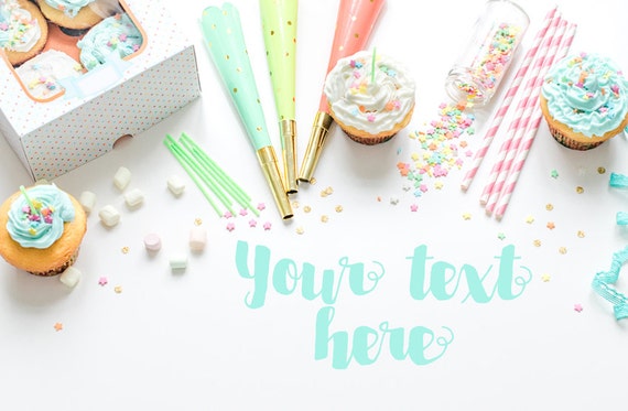 Party Styled Stock Photography,2 Cupcakes Mockup Birthday Styled