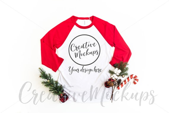 Bella Canvas Red White Raglan Shirt Mockup 3200 Chirstmas