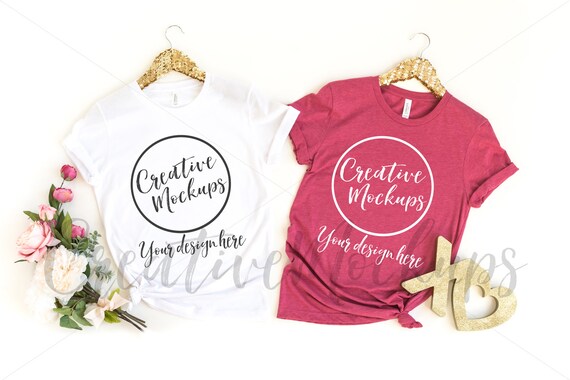 Bella Canvas White And Raspberry Shirt Mockup 3001 Bella Canvas White And Raspberry Shirt Mockup 3001
