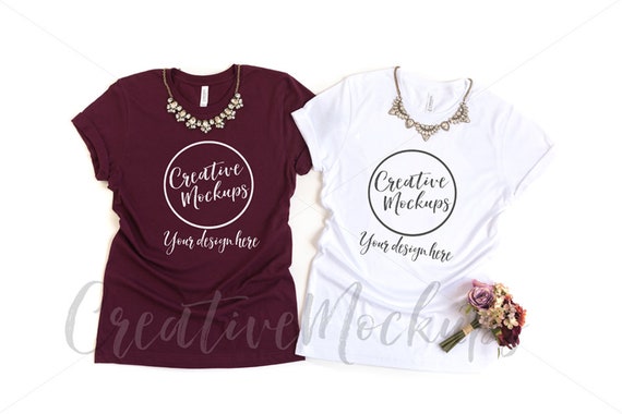 Bella  Canvas Maroon And White Shirt Mockup