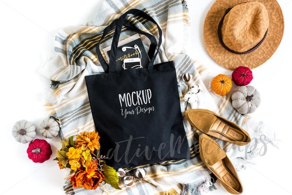 Fall Black Canvas Tote Mockup Shopping Tote Mockup
