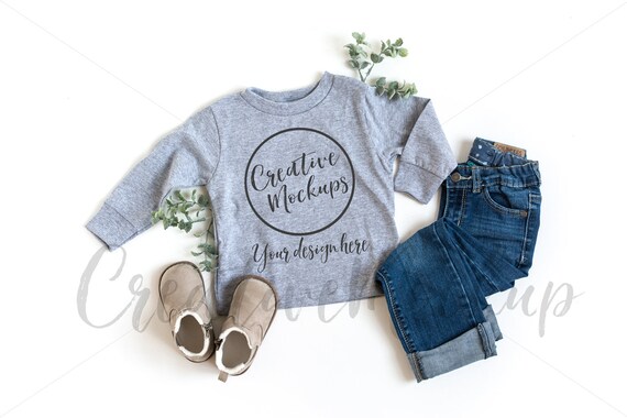 Toddler Longsleeve Cotton Jersey Grey Shirt Mockup Gender