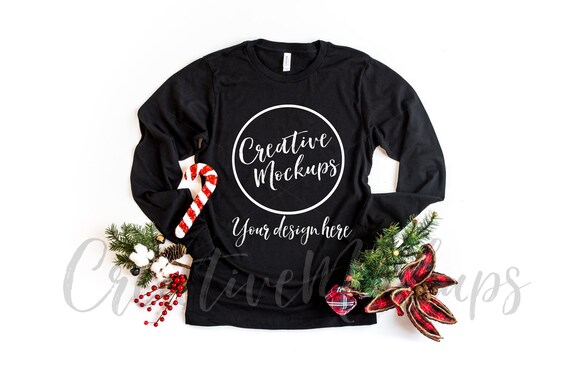 Christmas Black Long Sleeve Shirt Mockup 3501 Unisex