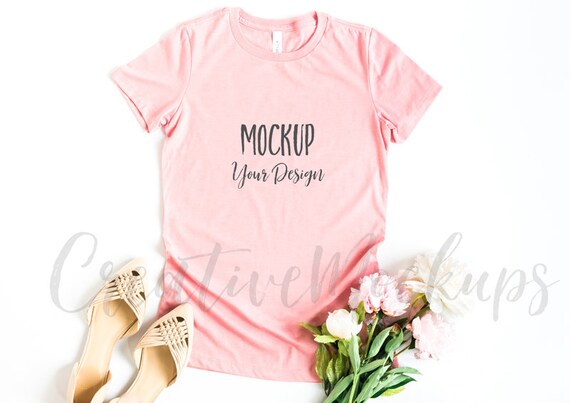 Heather Pink Ladies Shirt Mockup Bella  Canvas