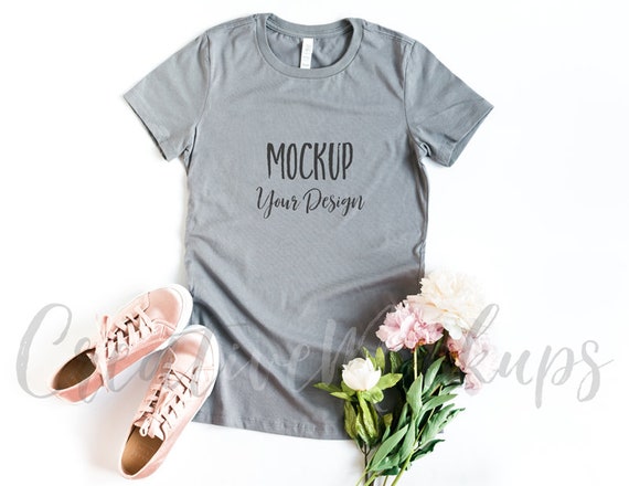 Heather Storm Ladies Shirt Mockup Bella  Canvas