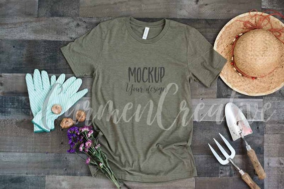 Bella  Canvas Olive Shirt Mockup 3001 Garden