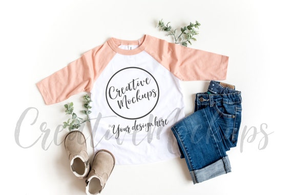 Download Free Bella And Canvas Peach White Raglan Shirt Mockup 3200 (PSD) - Download Free Bella And ...