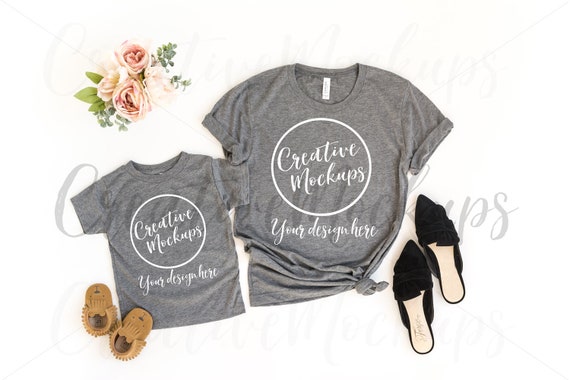 Free Mommy And Me Grey Triblend Shirt Mockups 3005 (PSD ...
