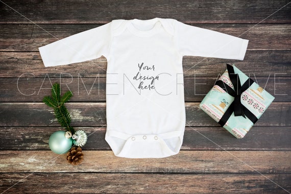 Christmas Baby Boy Long Sleeve Bodysuit Mockup Long Christmas Baby Boy Long Sleeve Bodysuit Mockup Long