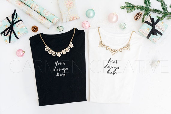 Christmas T-Shirt Mockups Black And White T-Shirt Mockup Christmas T-Shirt Mockups Black And White T-Shirt Mockup